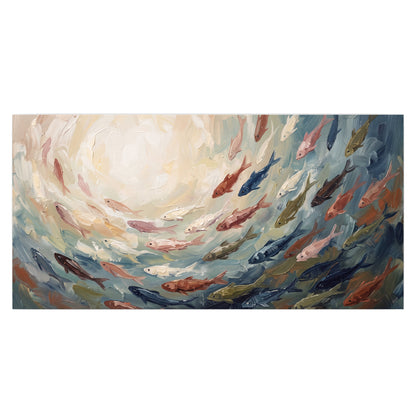Sweeping cream, teal and rust painted-style curves single poster print viewed straight on