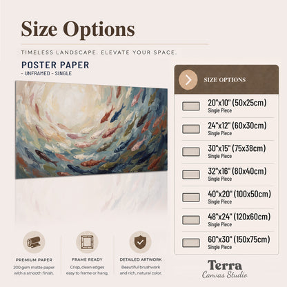 Sweeping cream, teal and rust painted-style curves single poster print available dimensions
