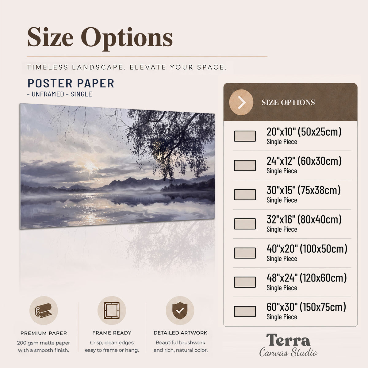 Quiet gray-blue water and dark overhanging branches beneath evening clouds single poster print available dimensions