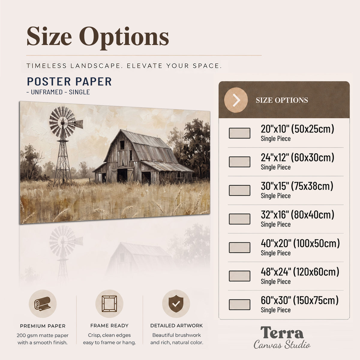 A weathered wooden barn and windmill in a golden country field single poster print available dimensions