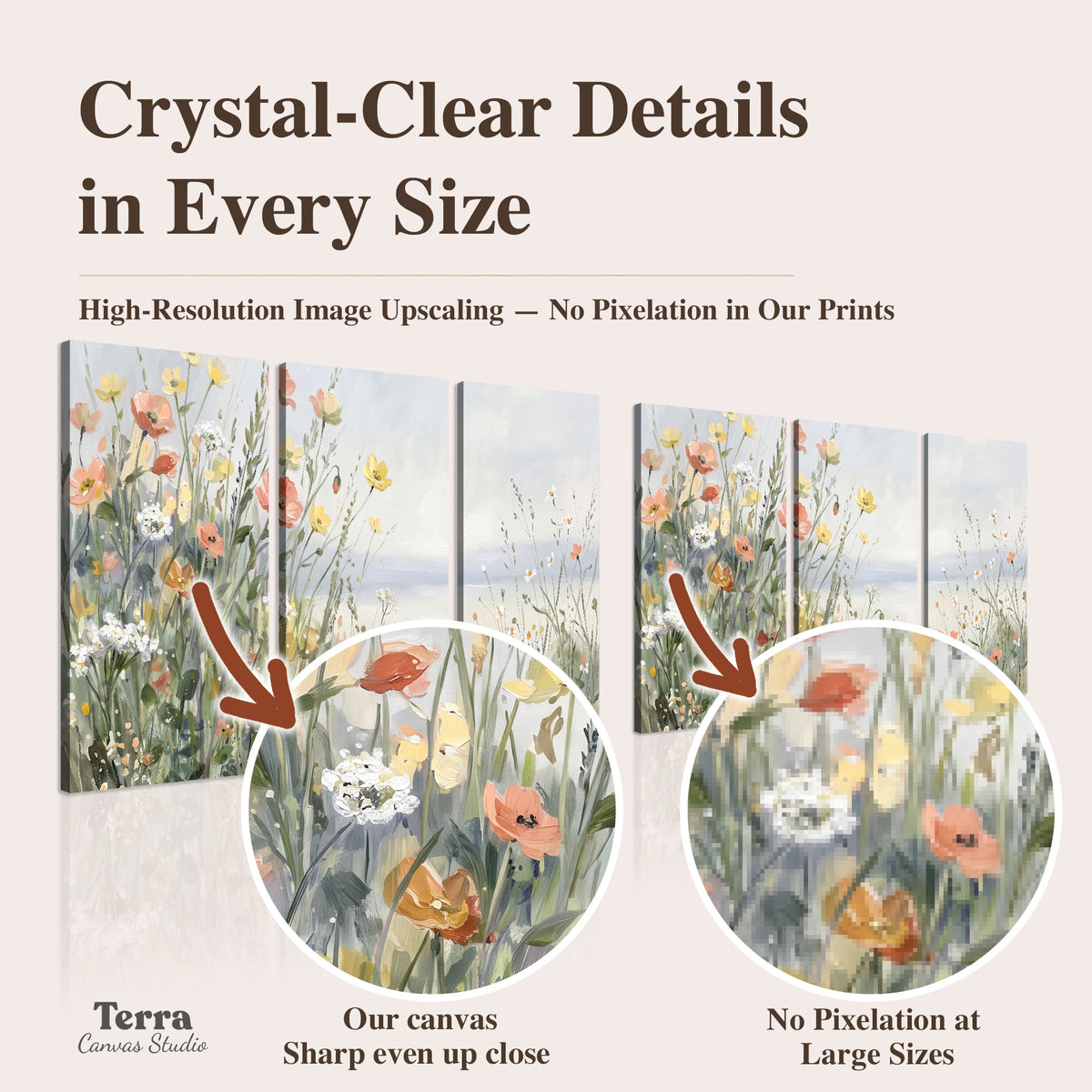 Small colorful wildflowers and light grasses beside a pale lake artwork quality information