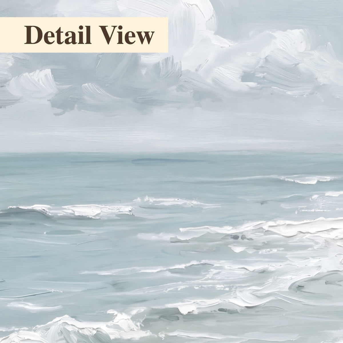 Gentle pale blue waves washing across a light sandy beach 3 piece canvas wall art artwork detail close up