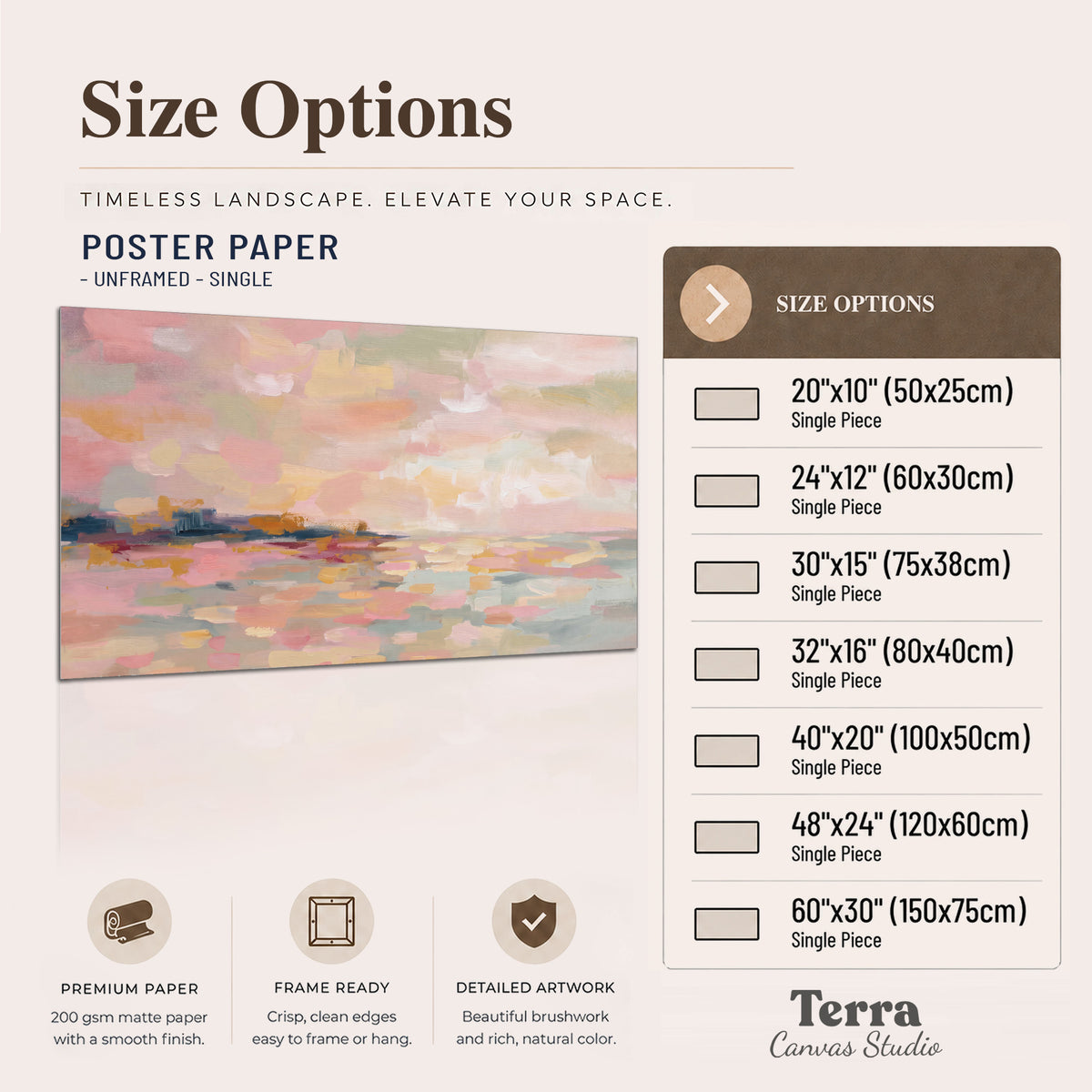 Pink, peach and yellow painted-style sky and water reflections single poster print available dimensions