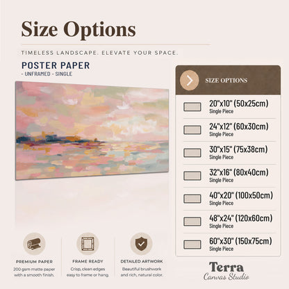 Pink, peach and yellow painted-style sky and water reflections single poster print available dimensions