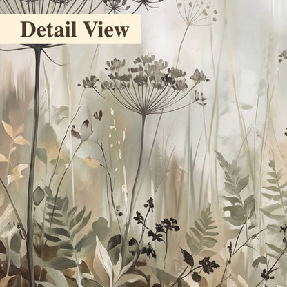 Fine wildflower seed heads and muted foliage in gray-green and cream 3 piece canvas wall art artwork detail close up