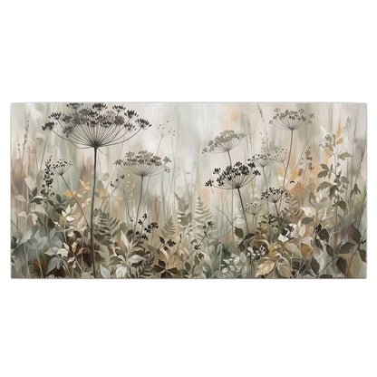 Fine wildflower seed heads and muted foliage in gray-green and cream single canvas wall art viewed straight on