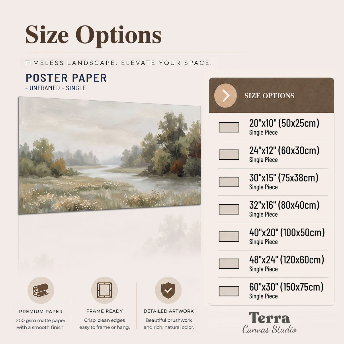 A broad pale river bordered by green trees and small meadow flowers single poster print available dimensions