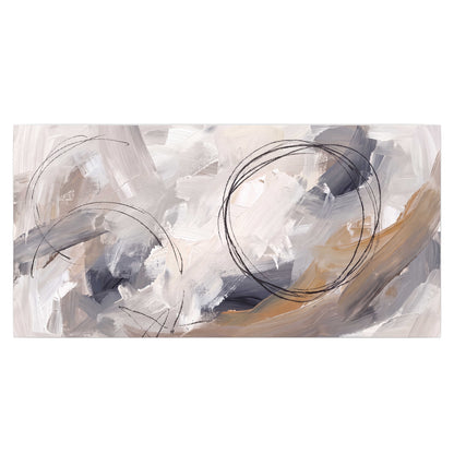 Expressive gray and cream abstract forms with fine gold-colored circular lines single poster print viewed straight on