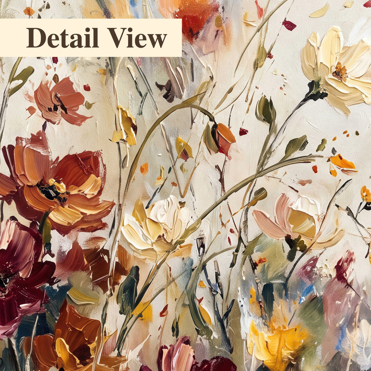 A small hummingbird among delicate pink, rust and ivory flowers 3 piece canvas wall art artwork detail close up
