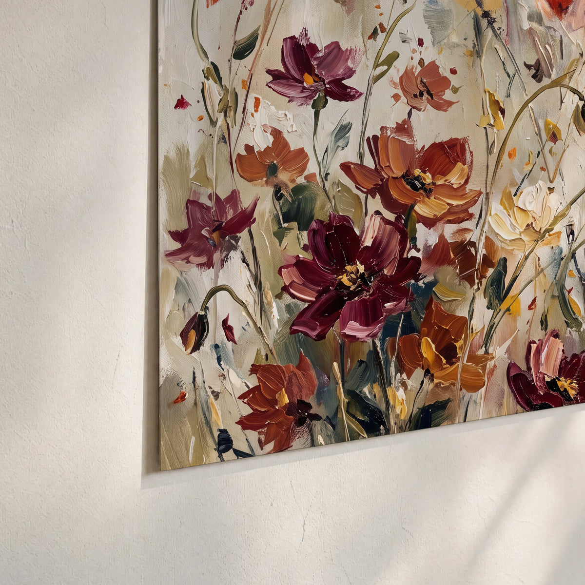 A small hummingbird among delicate pink, rust and ivory flowers set of 3 poster prints material and edge close up