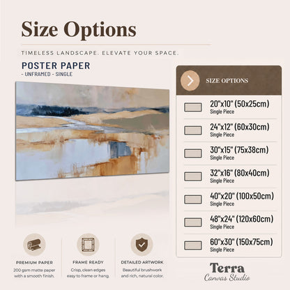 Soft horizontal bands of blue, ochre and ivory suggesting a reflected marsh landscape single poster print available dimensions