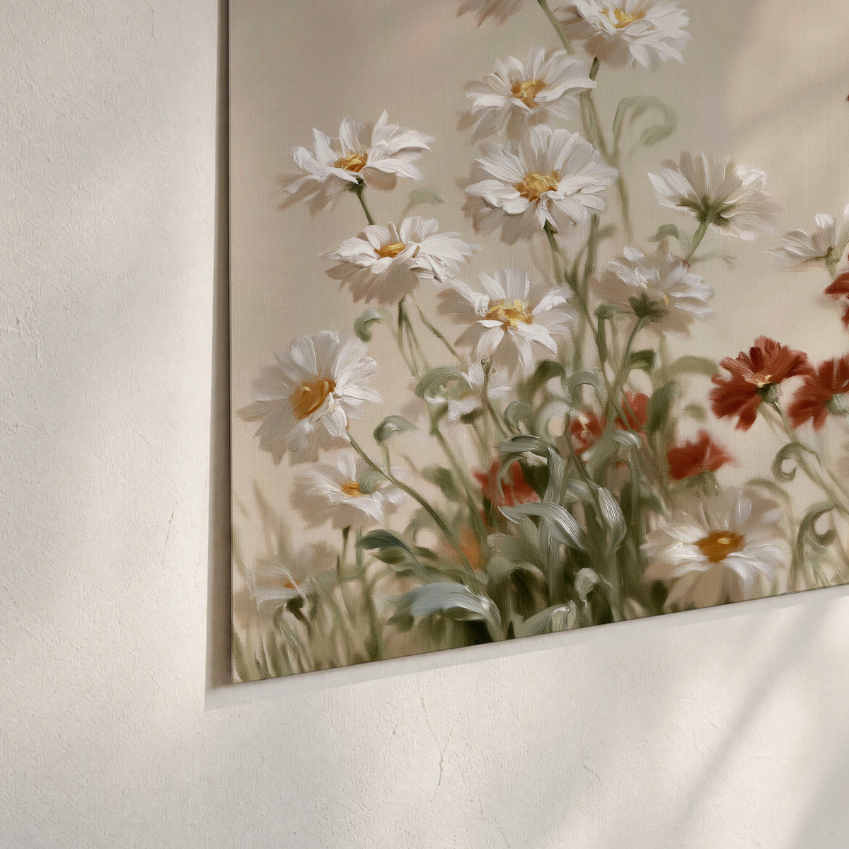 Loose ivory, rust and golden wildflowers on a soft neutral background set of 3 poster prints material and edge close up
