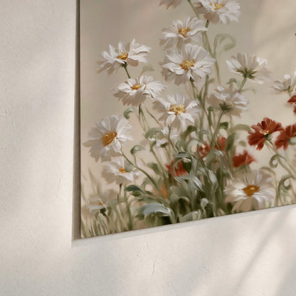 Loose ivory, rust and golden wildflowers on a soft neutral background set of 3 poster prints material and edge close up