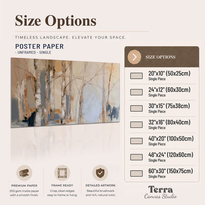 Loose pale blue, peach and cream strokes suggesting a stand of birch trees single poster print available dimensions