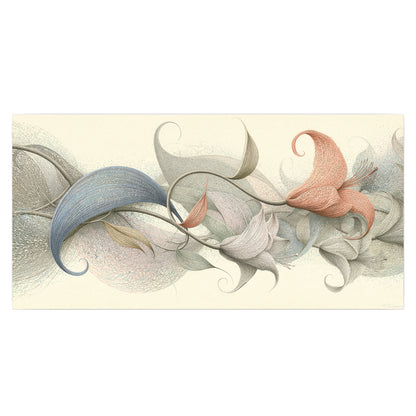 Soft gray, pink and green leaf-like forms joined by delicate flowing lines single poster print viewed straight on