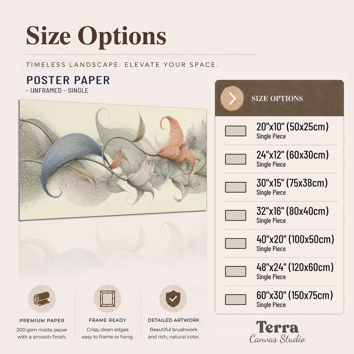 Soft gray, pink and green leaf-like forms joined by delicate flowing lines single poster print available dimensions