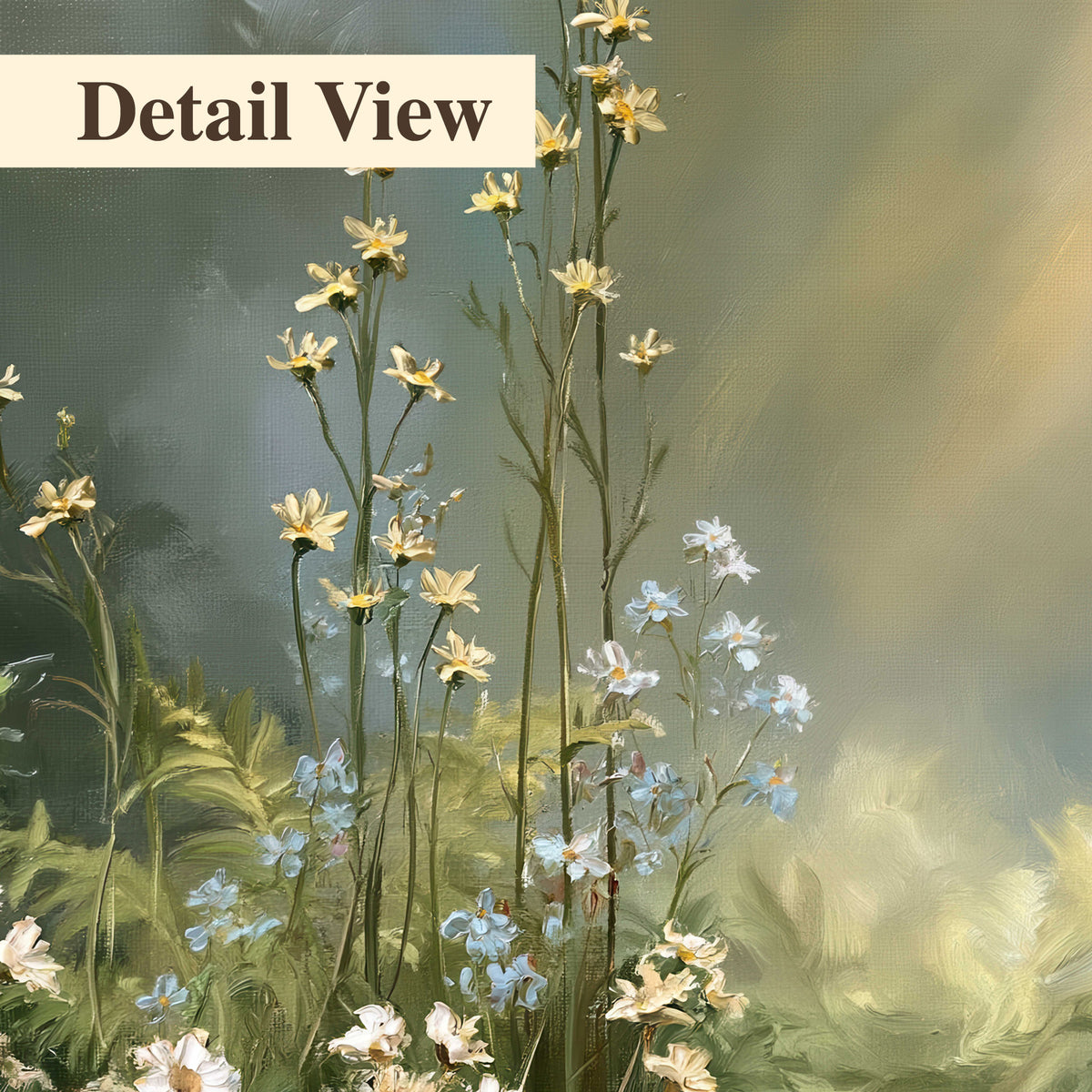 White and red woodland flowers rising in a softly lit green forest clearing 3 piece canvas wall art artwork detail close up