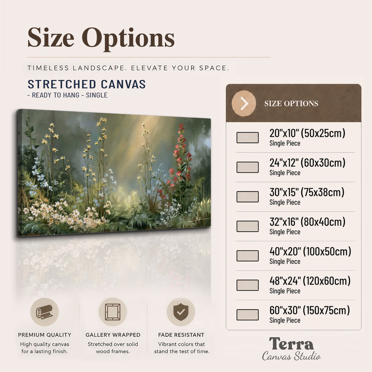 White and red woodland flowers rising in a softly lit green forest clearing single canvas wall art available dimensions