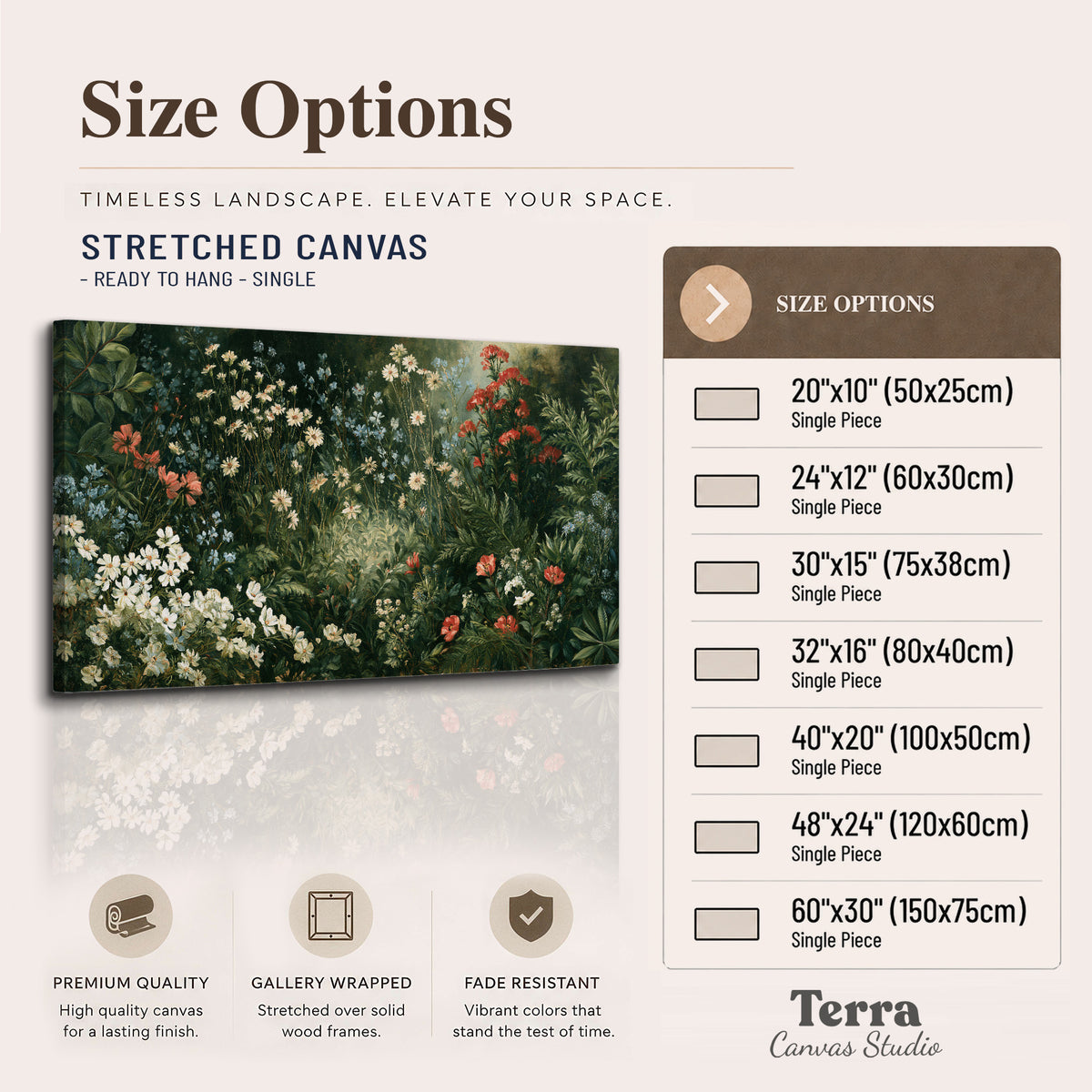 Small white flowers and red blossoms among deep green woodland leaves single canvas wall art available dimensions