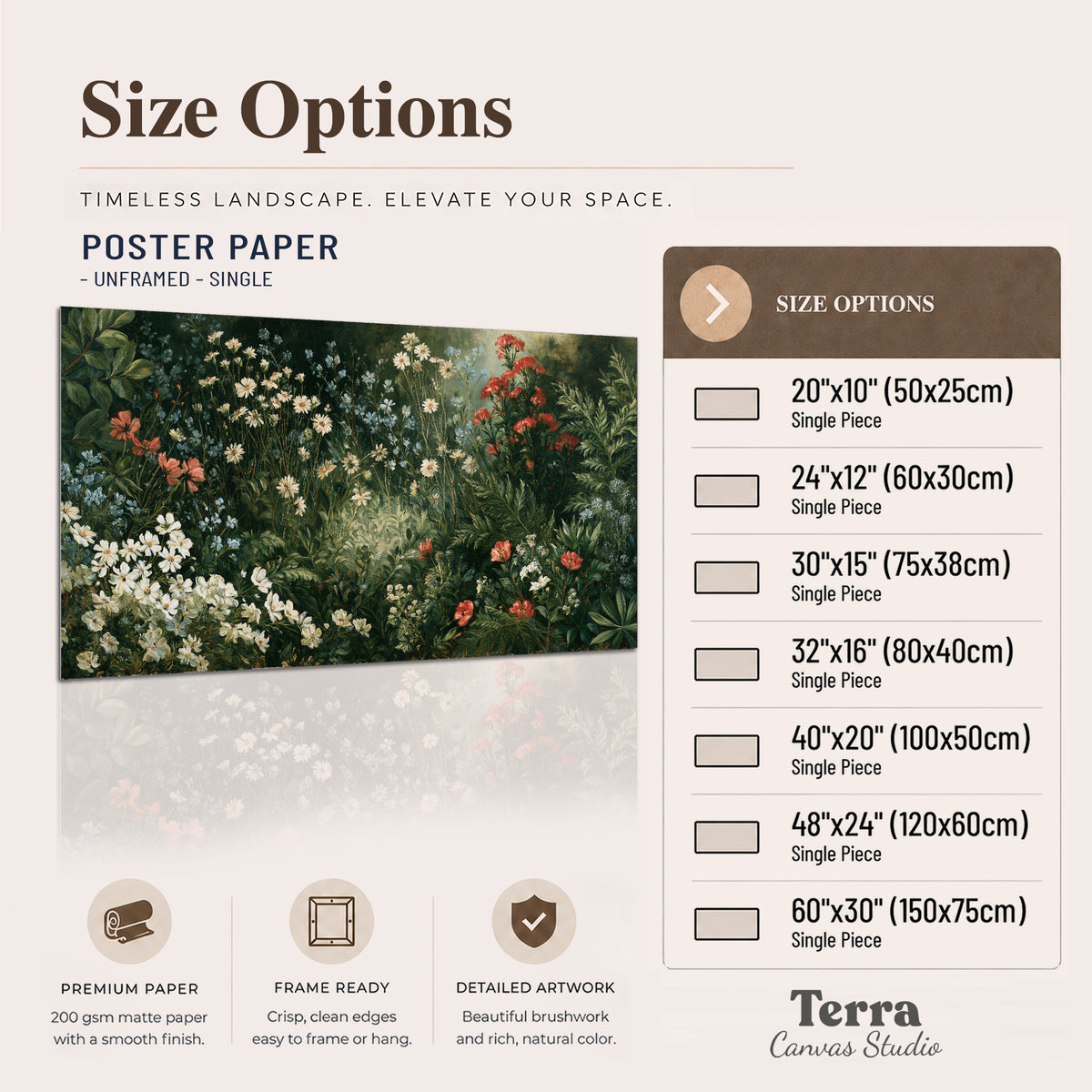 Small white flowers and red blossoms among deep green woodland leaves single poster print available dimensions