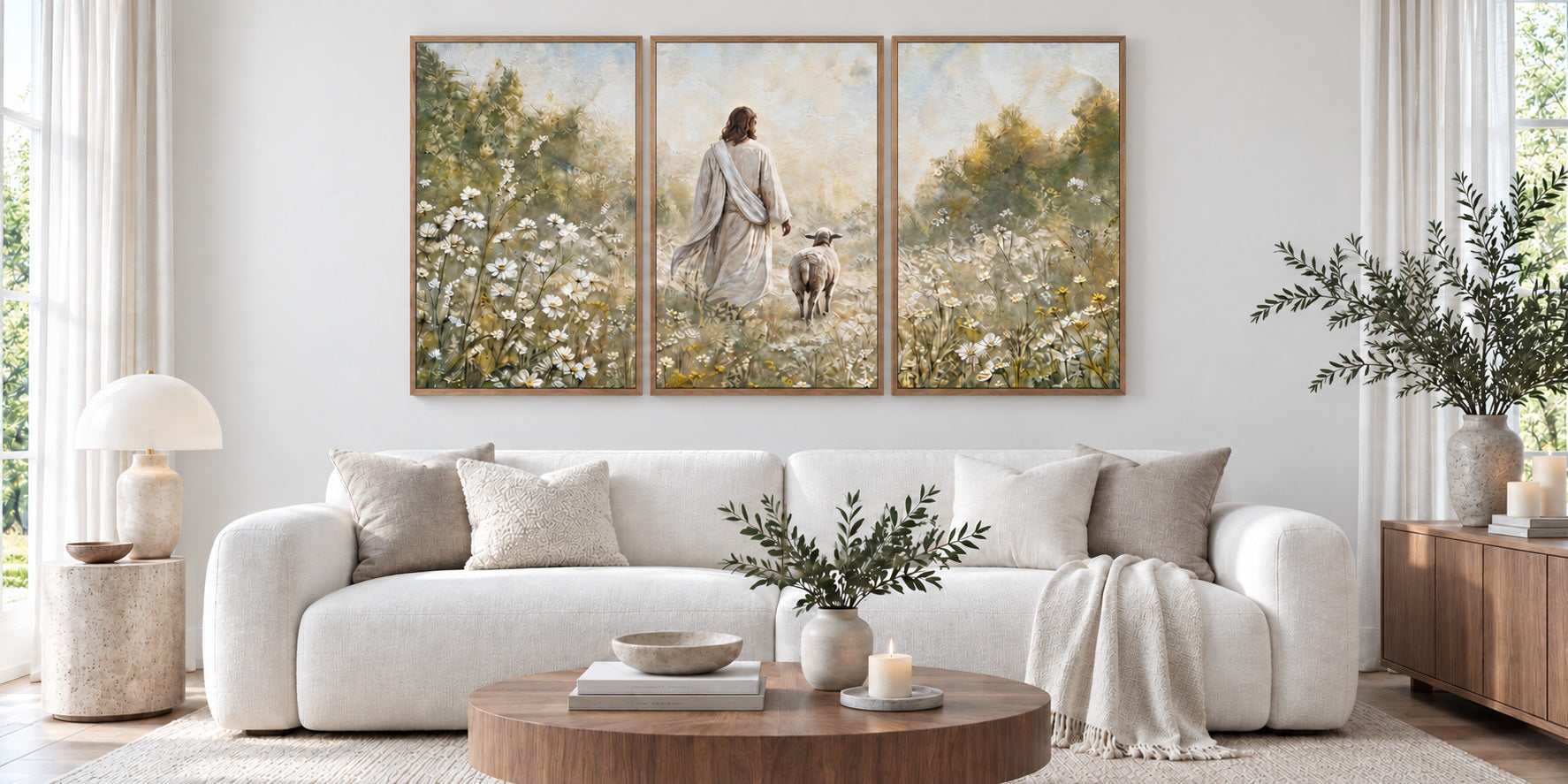 A Gift of Peace — three-panel wood-framed canvas in an elegant room