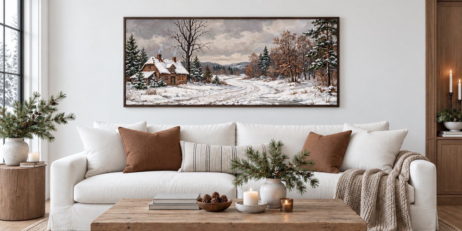 A Warm Welcome to Winter — framed seasonal artwork in an elegant room